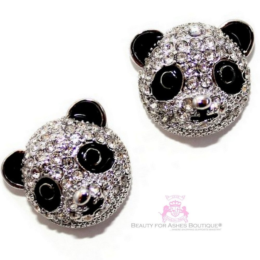 Panda Bear Cz Earrings